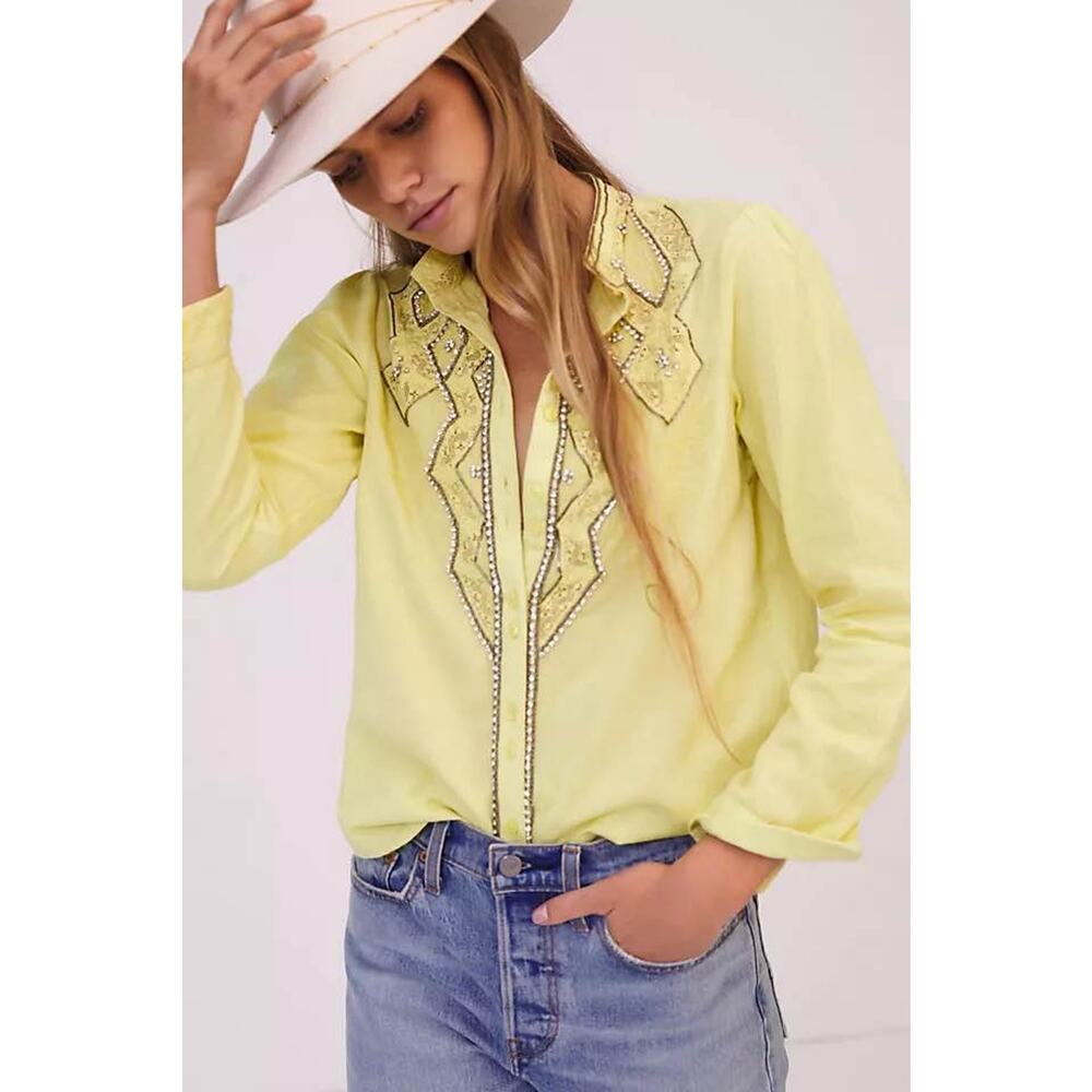 Anthropologie Pilcro Women’s XS Nayeli Beaded Button-Down Shirt